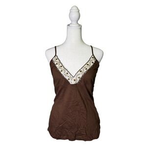 Aeropostale Y2K Beaded Cami Tank Top Brown Women's Size Large Shelf Bra
